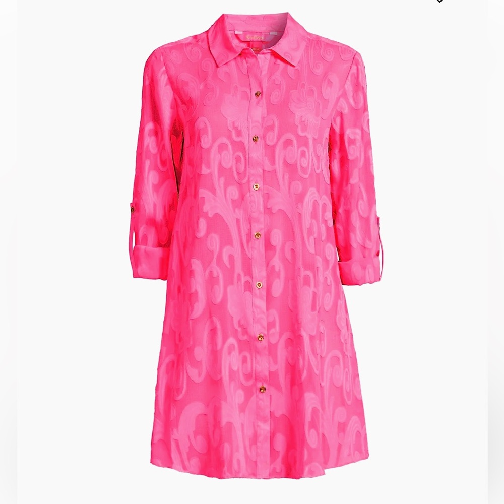 Lilly Pulitzer Natalie Roxy Pink Easy Cover Up‎ Shirt size XXS